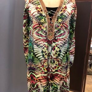 Custo Barcelona Silk dress suede lace up front